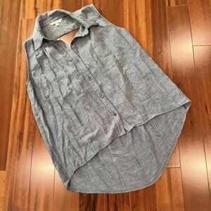 CAbi Nordstrom Denim Blue Blouse Top Sleeveless Button Cutout Open Back Sz XS